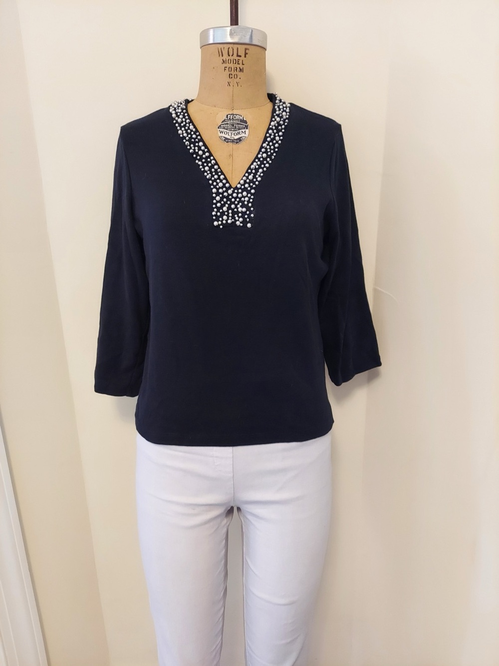 RAFFAELLO ROSSI Black V-Neck Tunic with Beaded Trim